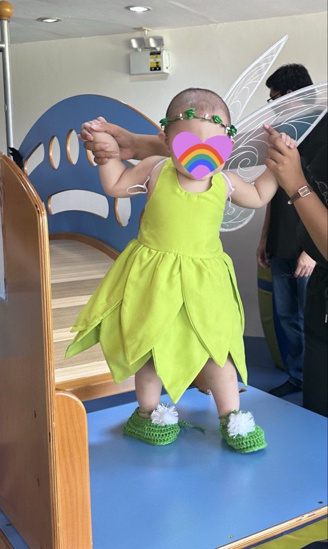 Tinkerbell Costume (Category: Babies & Kids Fashion) located in Cavite. Submitted by art_declutter (Listing ID 1470525980, Image 1). Description: with shoes 2 wings (white and green) flower crown.