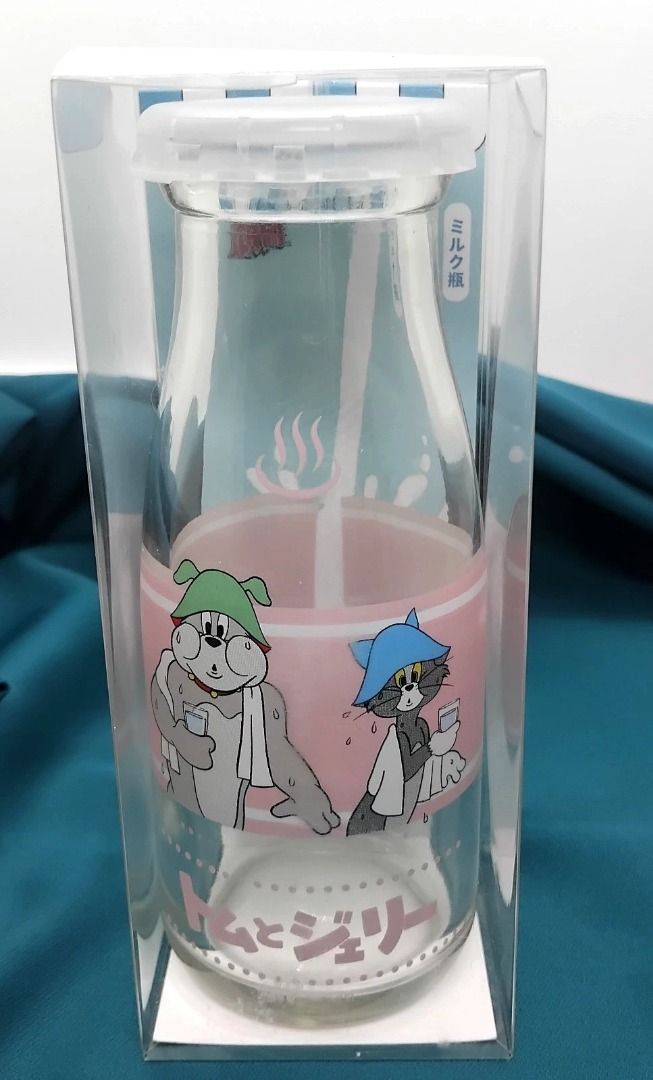 Tom & Jerry Milk Bottle Glass Japan Cute Character Bottle w/ Lid, Toys ...