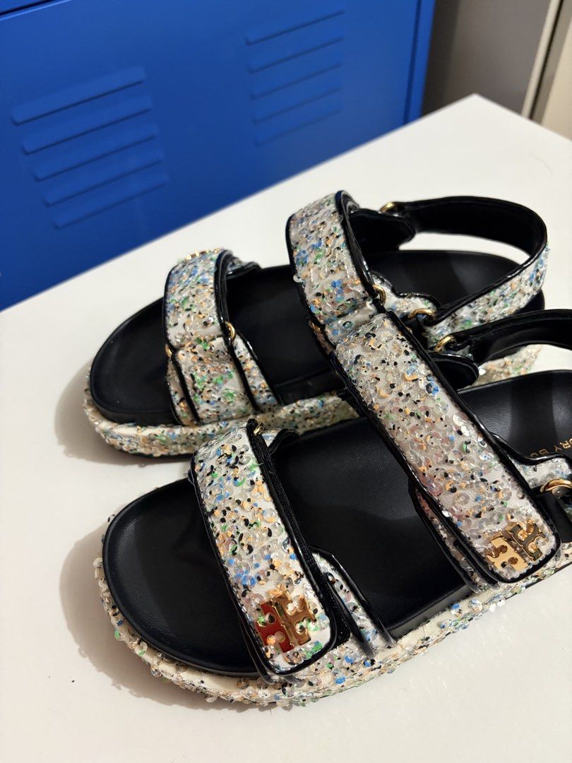 Tory burch Kira Sport Sandal (Category: Flats & Sandals) located in Paranaque City. Submitted by tuna0000 (Listing ID 1470512342, Image 2). Description: Bought sa Tory burch US site for $120 last Jan 2025, but never used 😅 Too glittery -No box had to ship from US to PH .