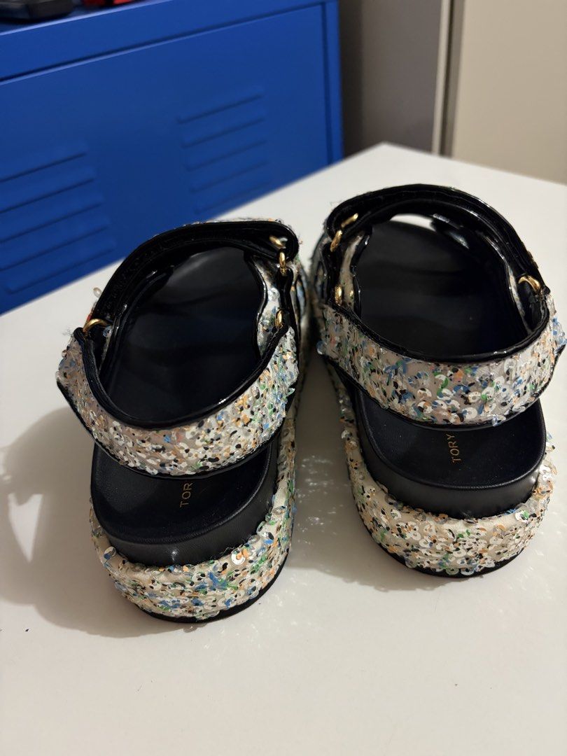 Tory burch Kira Sport Sandal (Category: Flats & Sandals) located in Paranaque City. Submitted by tuna0000 (Listing ID 1470512342, Image 3). Description: Bought sa Tory burch US site for $120 last Jan 2025, but never used 😅 Too glittery -No box had to ship from US to PH .