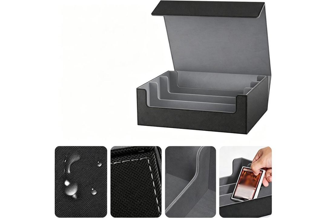Trading Card Storage Box/Case (1800+ cards) (Category: Trading Cards Accessories) located in Quezon City. Submitted by ken_san (Listing ID 1470557303, Image 3). Description: Unused with box. 2pcs available: 1pc: Php550 2pcs: P450 each Features: Ultra Large Capacity Storage: Holds approximately 1050+ double-sleeved cards, 1800+ single-sleeved cards, or up to 2400+ unsleeved cards, suitable for most trading card game collections. Durable PU Leather