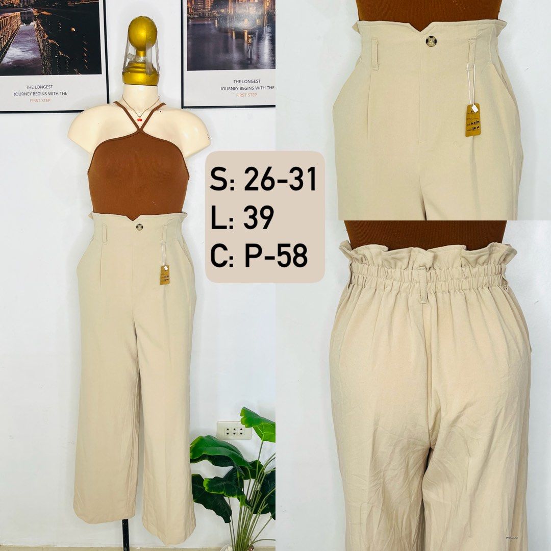 Trousers Pants | S: 26-31 (Category: Jeans) located in Manila. Submitted by bengirlclothing (Listing ID 1470487756, Image 1). Description: - Color: Versatile beige - Size: 26-31 inches - Length: 39 inches - Style: High-waist, wide leg with subtle front pleating - Perfect for casual days, office wear, or dressed-up occasions!.