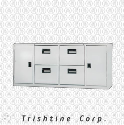 TSCAB-026 | Long Low Height Steel Storage (Category: Office Furniture & Fixtures) located in Caloocan City. Submitted by jim.trishtineofficefurnitures (Listing ID 1470424519, Image 1). Description: - Brand: Tristhne Corp - Material: Heavy-duty metal in a clean grey finish - Storage: 2 secure side doors with locks and 4 smooth pull-out drawers - Ideal for: Office files, documents, and supplies - Condition: Excellent, sturdy build for ultimate orga