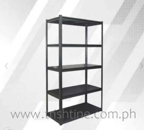 TSR-003 | 5 Layer Adjustable Steel Frame Rack (Category: Shelves, Cabinets & Racks) located in Caloocan City. Submitted by jim.trishtineofficefurnitures (Listing ID 1470419017, Image 1). Description: - Heavy-duty 5-tier metal shelving unit with a sleek matte black finish - Sturdy steel construction designed for heavy loads like tools, boxes, and supplies - Adjustable shelf heights to fit items of various sizes - Boltless design for quick and easy