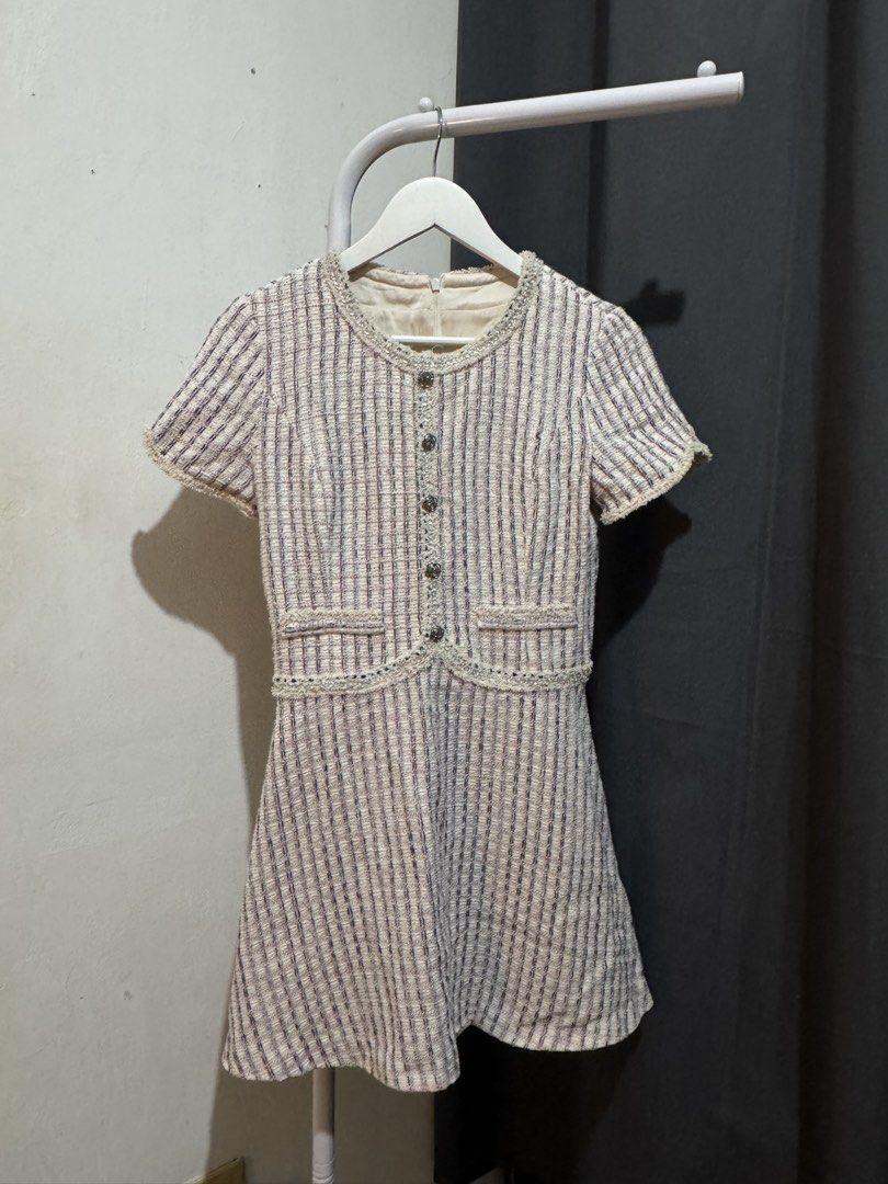tweed dress (Category: Dresses) located in Marilao. Submitted by camillaaa_ (Listing ID 1470403936, Image 1). Description: tweed dress super kapal ng tela and cute ng design in actual! 🥹🌸 s-m used once only!.