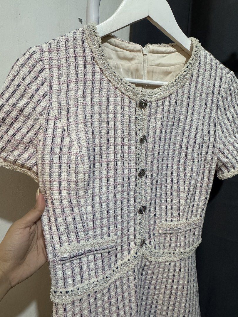 tweed dress (Category: Dresses) located in Marilao. Submitted by camillaaa_ (Listing ID 1470403936, Image 2). Description: tweed dress super kapal ng tela and cute ng design in actual! 🥹🌸 s-m used once only!.