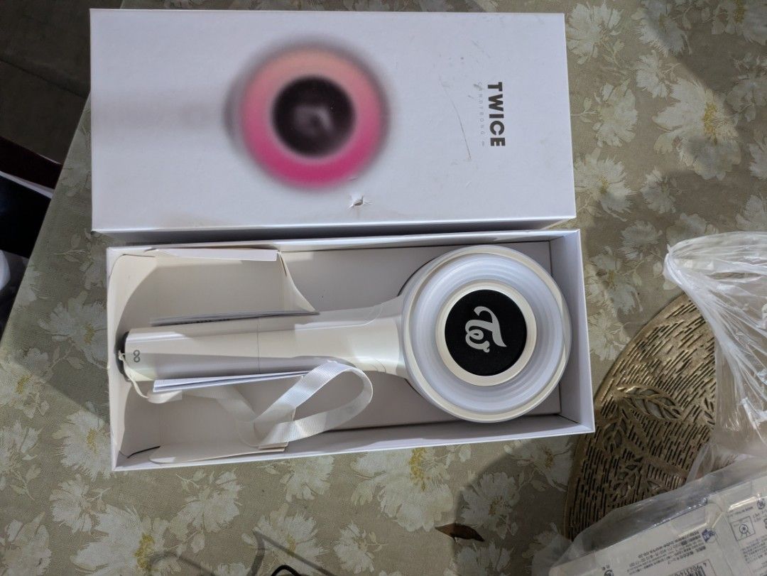 Twice candybong infinity light stick original (Category: K-Wave Merchandise) located in Angeles City. Submitted by renzyboypalaboy (Listing ID 1470557047, Image 2). Description: may worn at damage lang sa box pero the stick is i excellent condition working no issues with battery included.