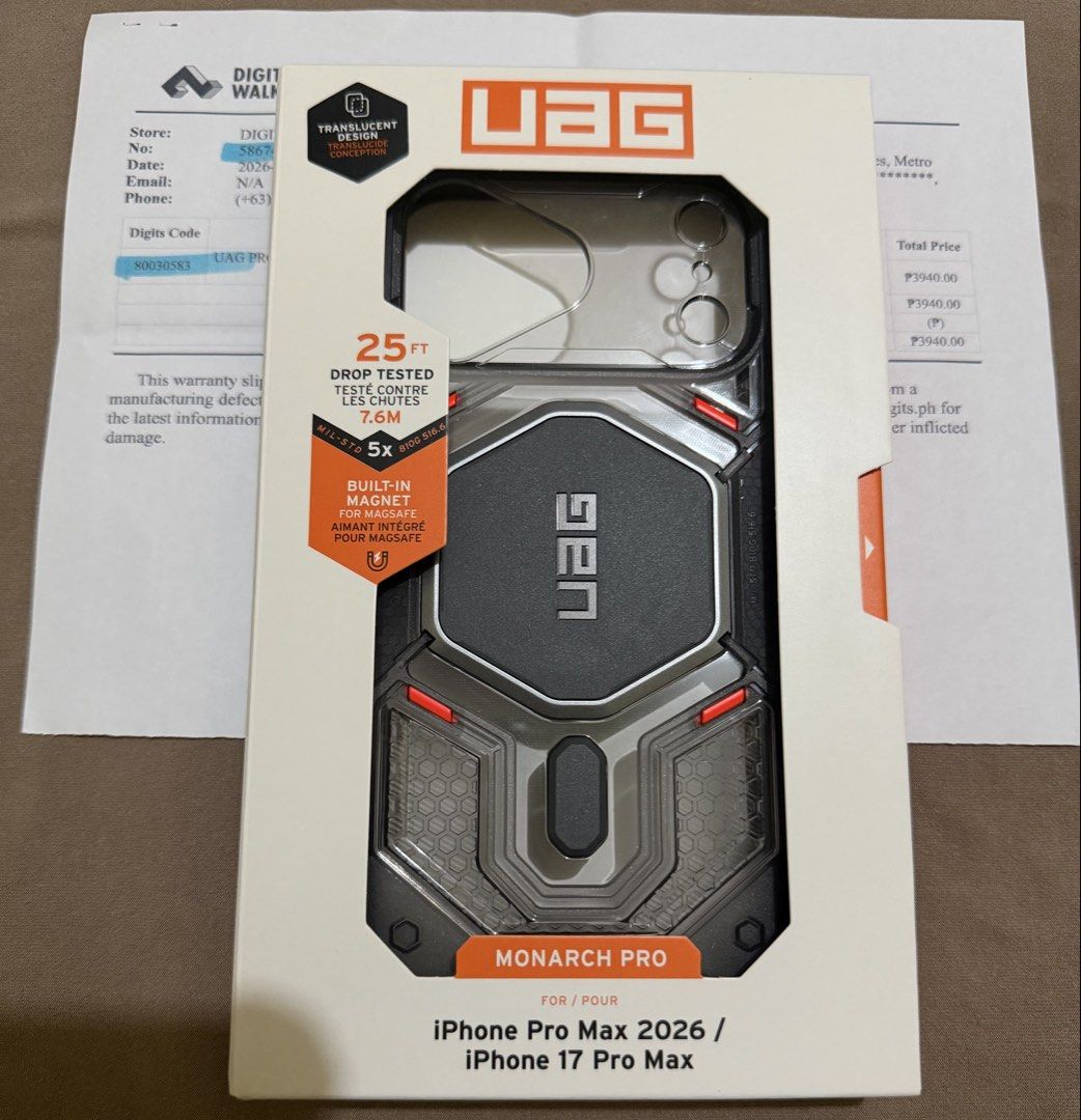 Uag case 17PM / 18PM (Category: Cases & Covers) located in Taguig. Submitted by nakiash (Listing ID 1470394722, Image 1). Description: 📱 FOR SALE: BRAND NEW ORIGINAL UAG CASE 18PM/ 17PM 💰 Original Price: ₱3,940 with official receipt (NEGO for sure buyer) 🔥 Selling Price: ₱3,500 ONLY! ✅ 100% Original UAG Case 📦 Brand new — just delivered today! 🛒 Purchased from Digital Walker’s official TikTok shop. 😭 Unfortunately, I received a different co