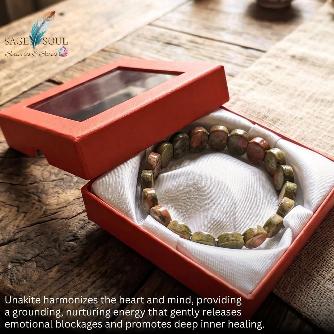 Unakite Chunky Geometric Crystal Bracelet (Category: Bracelets) located in Manila. Submitted by sagesoulscribblesstones (Listing ID 1470506898, Image 3). Description: 🌿 Unakite Chunky Geometric Crystal Bracelet 🌿 Unakite harmonizes the heart and mind, providing a grounding, nurturing energy that gently releases emotional blockages and promotes deep inner healing. Perfect for Gifting....Only ₱850! Each bracelet comes with: 🎁 a FREE gift box and