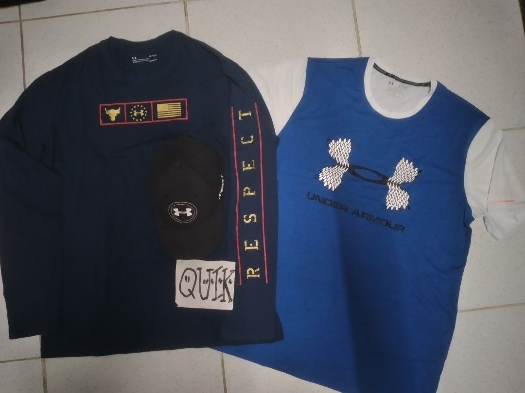Under armour gears 🔥 (Category: Activewear) located in Manila. Submitted by quikh.3018 (Listing ID 1470349392, Image 1). Description: as pack as pack ‼️ 3 in 1 under armour gears 🔥 Large fit shirt 📍 UA cap medium fit 📍 all in excellent condition 👍 999 only 👌 Muntinlupa location 📍.