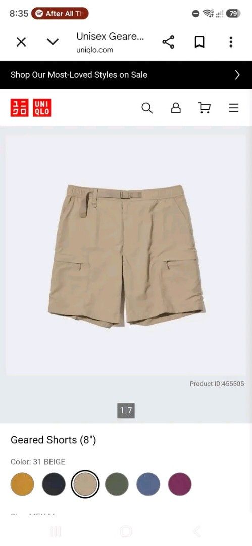 Uniqlo geared cargo shorts (Category: Shorts) located in Tagaytay City. Submitted by joyjavier1230 (Listing ID 1470389633, Image 1). Description: Uniqlo geared cargo shorts In excellent condition No issues 9.5/10 color rate Large on tag Waistline: 34"-36" Length: 20" Leg opening: 12" Authentic ✅ ✅ ✅ 599+shipping fee only Location: tagaytay shipping via jnt MOP: gcash Dm to purchase 📩 📩 📩.