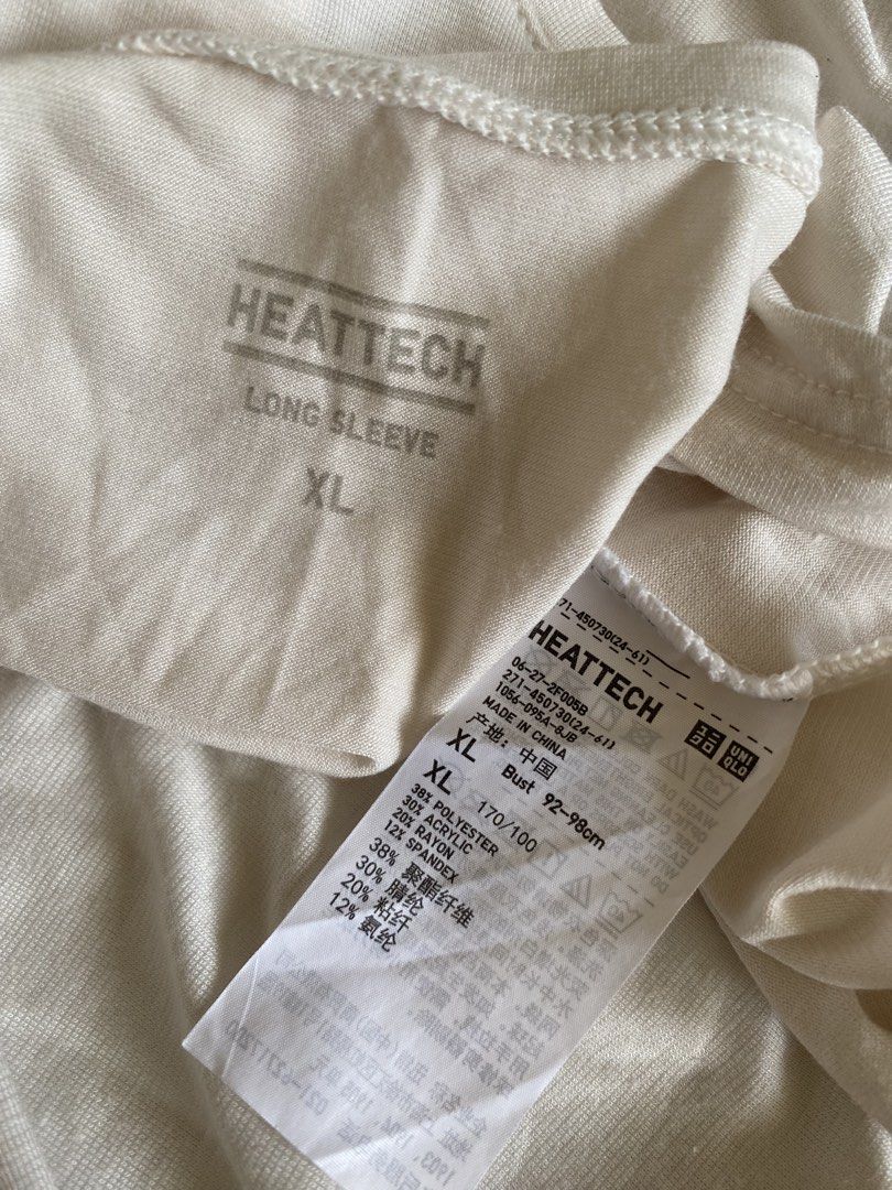 UNIQLO Heattech Off white Top (Category: Longsleeves) located in Puerto Princesa. Submitted by finewearco (Listing ID 1470373353, Image 2). Description: Size on tag : XL Armpit laid flat : 18 inches - stretchy Length : 25 inches 📌 Fixed Price ❕1 DAY RESERVATION ONLY PAYMENT: ✅Gcash ✅BPI SHIPPING OPTIONS: ✅ starts at 80 J&T Thanks.