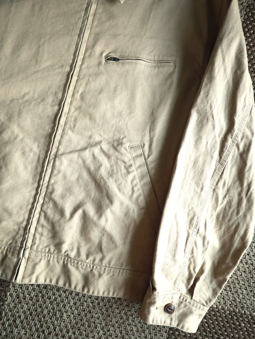 Uniqlo Khaki Zip-Up Blouson Jacket (Category: Coats, Jackets and Outerwear) located in Pasig City. Submitted by mlclmchrs (Listing ID 1470441181, Image 3). Description: Sizing: XL on tag Width - 24.5 inches Length - 27 inches Sleeve length - 25 inches NO ISSUES (Brand New Condition).