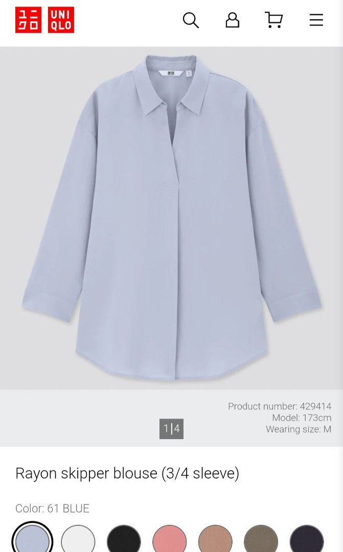 UNIQLO Rayon Skipper 3/4 Sleeve Blouse (Category: Blouses) located in Basista. Submitted by purpleens_shop (Listing ID 1470459530, Image 2). Description: .
