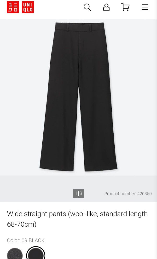 UNIQLO Wide Straight Pants (Wool like) (Category: Other Bottoms) located in Basista. Submitted by purpleens_shop (Listing ID 1470459729, Image 2). Description: Black 🖤.