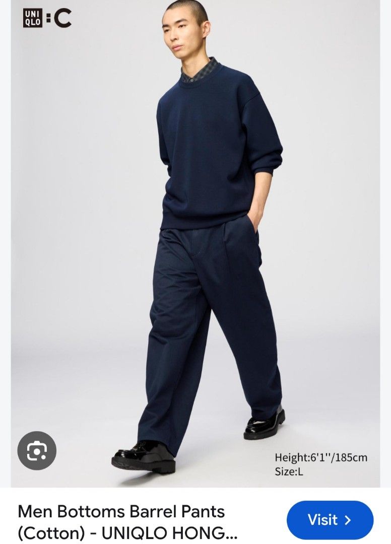 UNIQLO:C Men's Barrel Pants (Category: Chinos) located in Basista. Submitted by purpleens_shop (Listing ID 1470436921, Image 1). Description: Black 🖤 Condition:10/10.