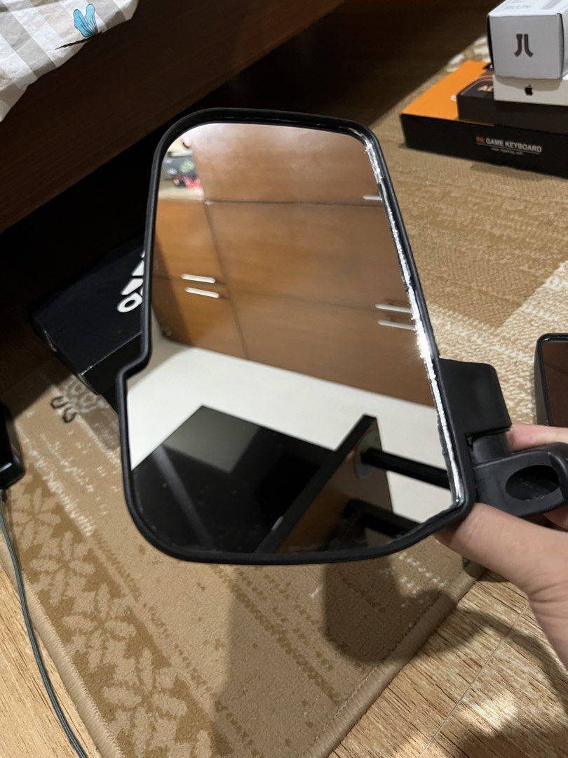 Universal Car Side View Mirrors Pair with Amber Reflectors (Category: Mirrors) located in Las Pinas. Submitted by thethirdadriano (Listing ID 1470417381, Image 2). Description: RFS: Decluttering, spare parts Preloved E-bike/trike side mirrors Black Plastic.