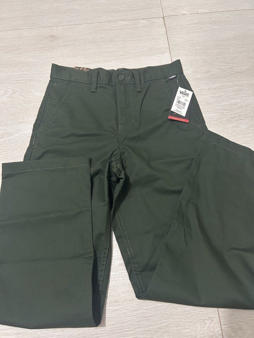 Vans Authentic Chino Loose Fit Green Pants (Category: Jeans) located in Bulacan. Submitted by friitzie (Listing ID 1470403152, Image 1). Description: - Brand: Vans - Style: Authentic Chino (Loose Fit) - Color: Dark Green - Size: 28 waist, regular length - Condition: Brand new with original retail tags ($55 value) - Details: Sturdy cotton twill fabric with classic checkerboard interior tape - Bought in the US.