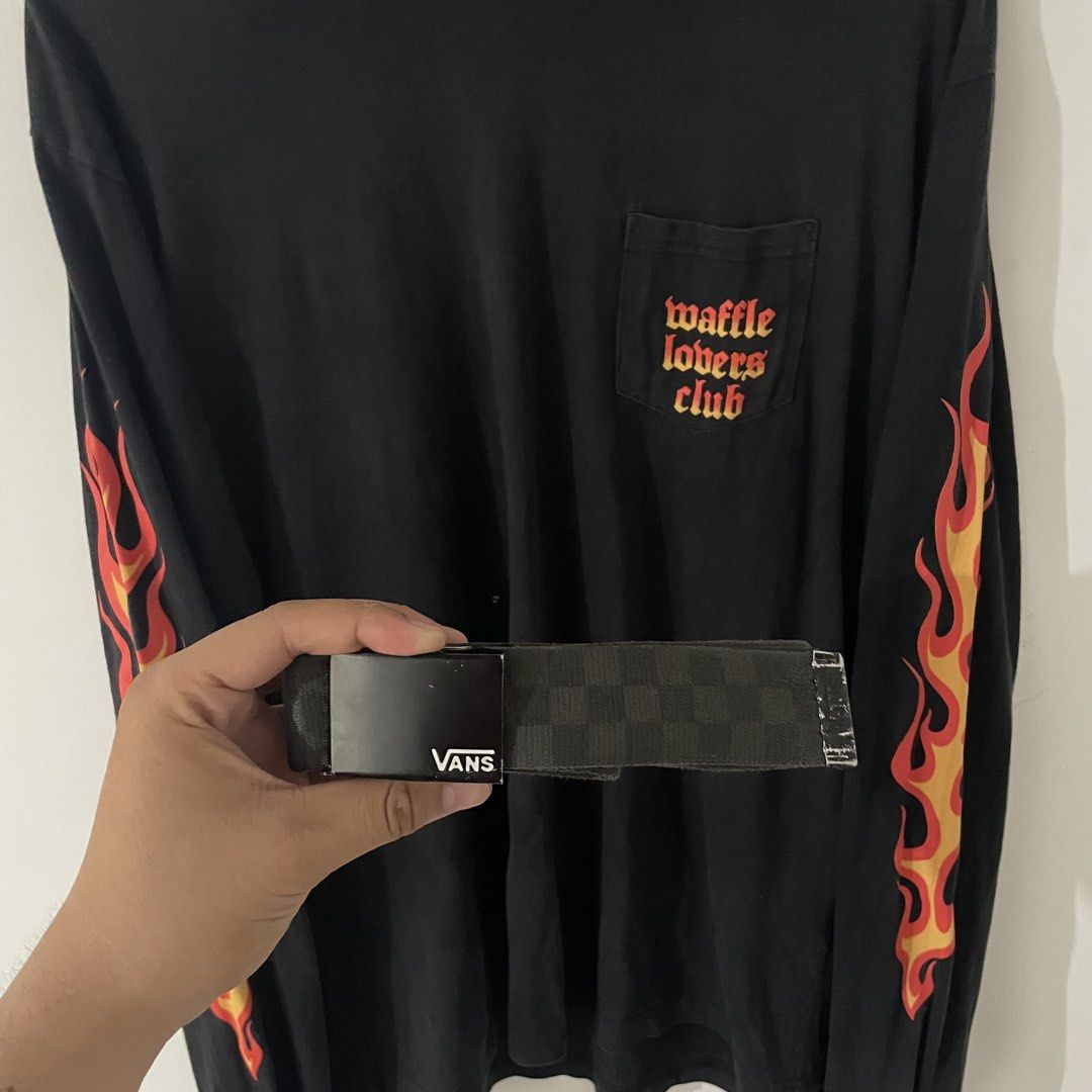 Vans Black Checkered Web Belt with Metal Buckle (Category: Belts) located in Cebu City. Submitted by trashloots.ceb (Listing ID 1470424721, Image 1). Description: Vans Web Belt -Size: 43 -Good -Issue: Sign of Usage -650🏷️ Cebu📍.