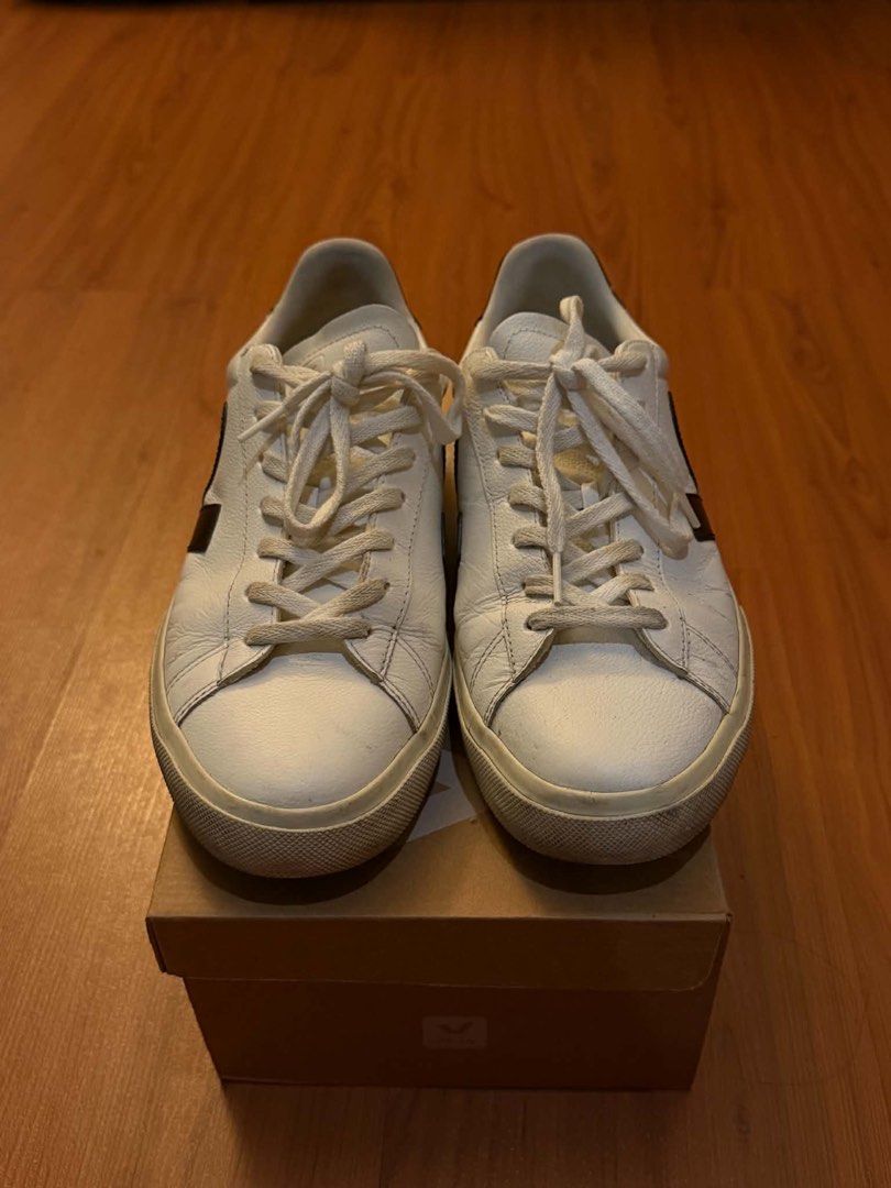 Veja Campo Extra White Black Sneakers (Category: Casual Shoes) located in Paranaque City. Submitted by preloveditems111 (Listing ID 1470541462, Image 3). Description: - Brand/Model: Veja Campo - Colorway: Extra White & Black - Size: EU 45 / US 11.5 / UK 11 - Material: Leather upper with durable rubber sole - Design: Classic side V logo detail - Inclusions: Comes with original shoebox - Condition: Excellent, ready to wear.
