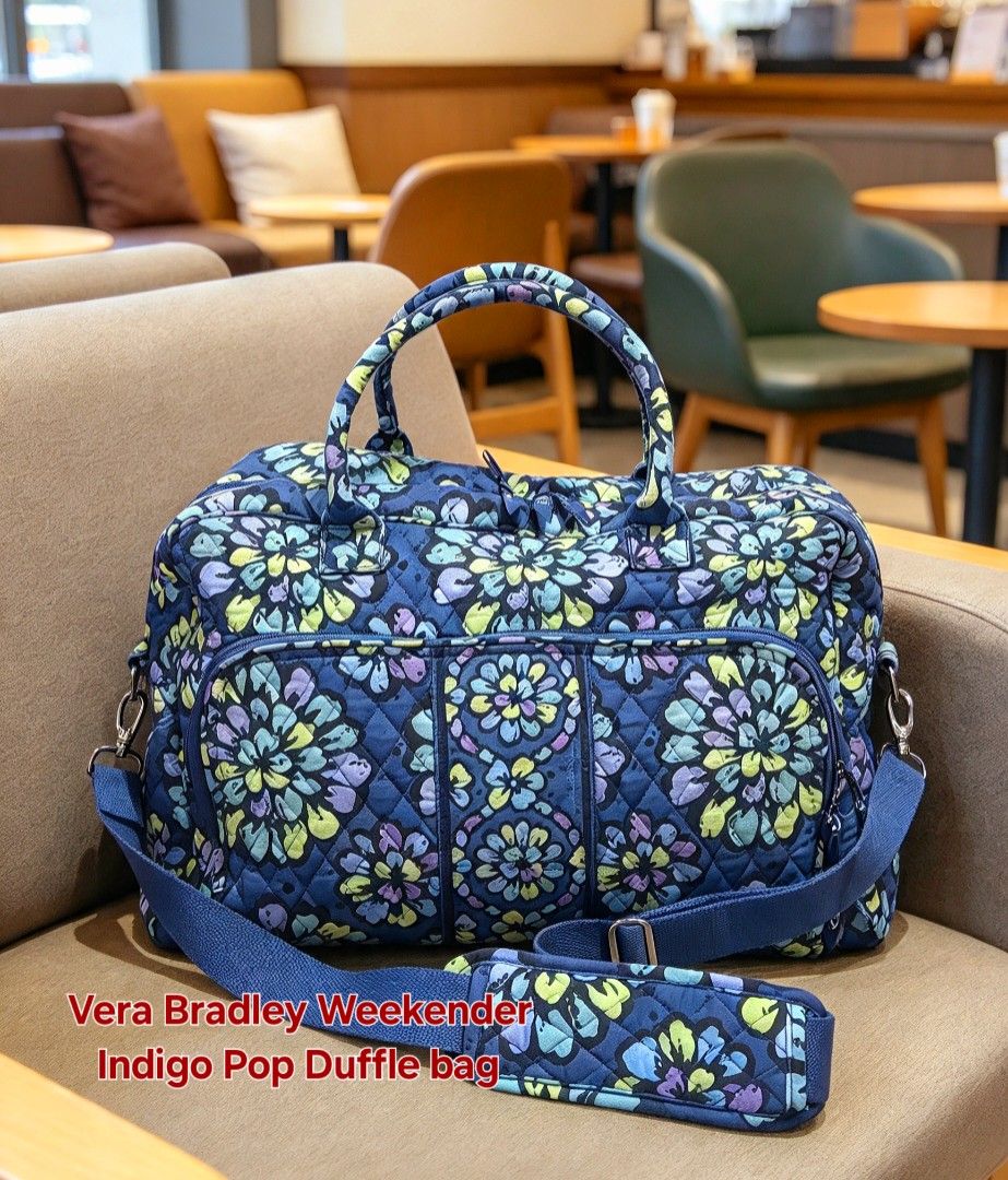 Vera Bradley Weekender Indigo Pop Duffle Bag (Category: Luxury Bags & Wallets) located in Davao. Submitted by wengbagstuff (Listing ID 1470553915, Image 1). Description: 🍀 Authentic Vera Bradley Weekender duffel bag in the gorgeous Indigo Pop pattern 🍀 Crafted from soft quilted fabric 🍀 Equipped with dual top carry handles and a convenient adjustable, padded shoulder strap 🍀 Spacious main compartment—perfect for overnight trips, weekend getaw