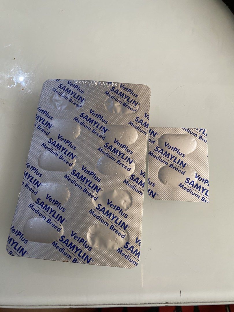 VetPlus Samylin Medium Breed Liver Supplement Tablets (Category: Pet Food) located in Makati City. Submitted by chezcafrankiin (Listing ID 1470429590, Image 1). Description: - Product: VetPlus Samylin Liver Support Tablets - For: Medium breed dogs - Quantity: 12 tablets total (1x 10-tablet blister pack + 1x 2-tablet strip) - Condition: tablets have cracks insidebut it’s brand new, unopened foil blisters - Expiry Date: 01-2027 - Ships immediately 