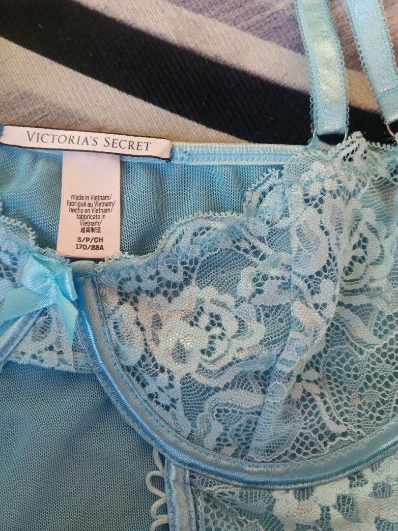Victoria secret Light Blue Lace Corset Top with Garters (Category: Others Tops) located in Manila. Submitted by icamalicdem29 (Listing ID 1458181758, Image 1). Description: - Light blue corset top - Features lace detailing on bust and front panels - Adjustable straps and garter straps attached - Cute little bow detail in the center - Versatile: great for layering or as a statement piece.