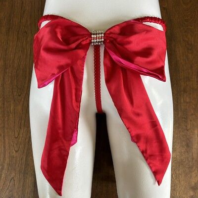 VICTORIA SECRET VINTAGE (Category: Undergarments & Loungewear) located in Manila. Submitted by icamalicdem29 (Listing ID 1470459762, Image 2). Description: Victorias Secret Second Skin Red Satin Rhinestone Bow V String Panty Medium NWOT.