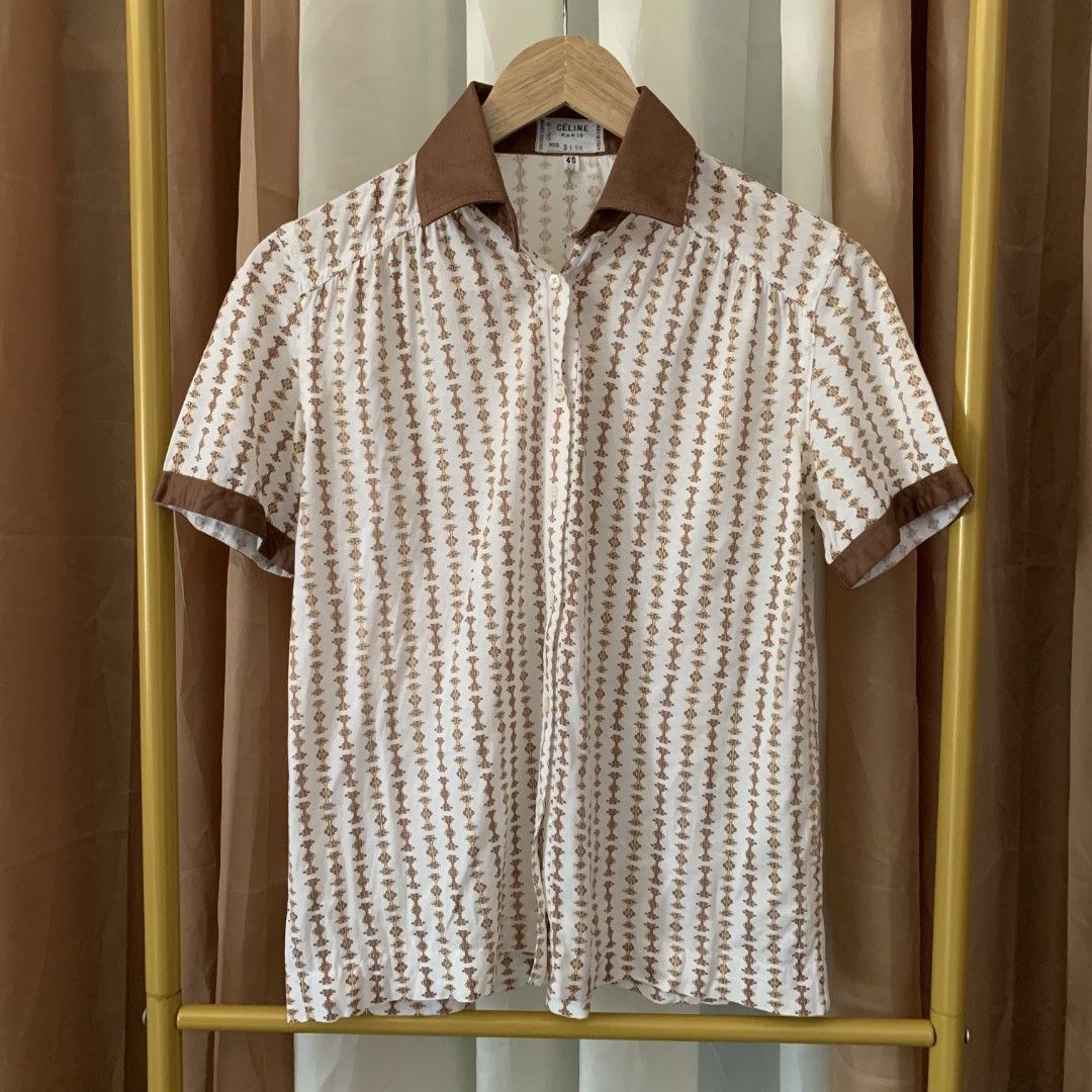 VINTAGE CELINE AOP BUTTON DOWN POLO (Category: Luxury Apparel) located in Binalonan. Submitted by thrift_on2022 (Listing ID 1470467155, Image 1). Description: W - 20 L - 24 Excellent condition✅️ Send offers directly📩.