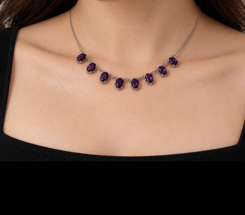 vintage multi-stone natural Amethyst collar necklace (Category: Other Accessories) located in Manila. Submitted by annafinds (Listing ID 1470384577, Image 1). Description: A vintage multi-stone natural Amethyst collar necklace set in silver. ₱5,200 Open for layaway..