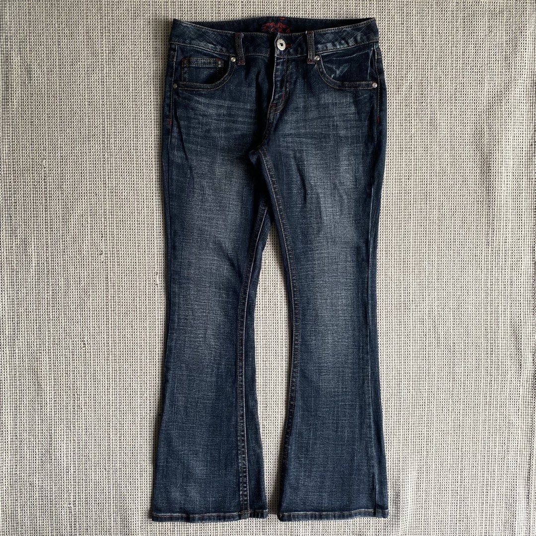 Vintage Y2K Skull and Cross Bootcut Flare Jeans, Women's Fashion ...