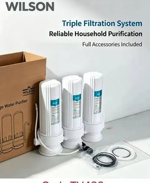 WATER PURIFIER READY TO USE (Category: Water Purifiers & Dispensers) located in Manila. Submitted by zhaeila23 (Listing ID 1470415372, Image 2). Description: Three Stage Water Purifier Onhand and Brandnew💯 *compressed activated water filter *front granular activated carbon filter *polypropylene melt blown filter element ₱1,700 only! ₱1,700 only! 📍Sanmiguel, Pasig Location.