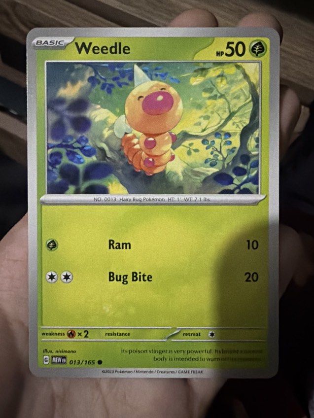 Weedle Pokemon 151 Normal Card (Category: Raw Singles) located in Quezon City. Submitted by bananak1tchen (Listing ID 1470509869, Image 1). Description: RFS: Decluttering MOP: Bank Transfer MOD: J&T / SDD.