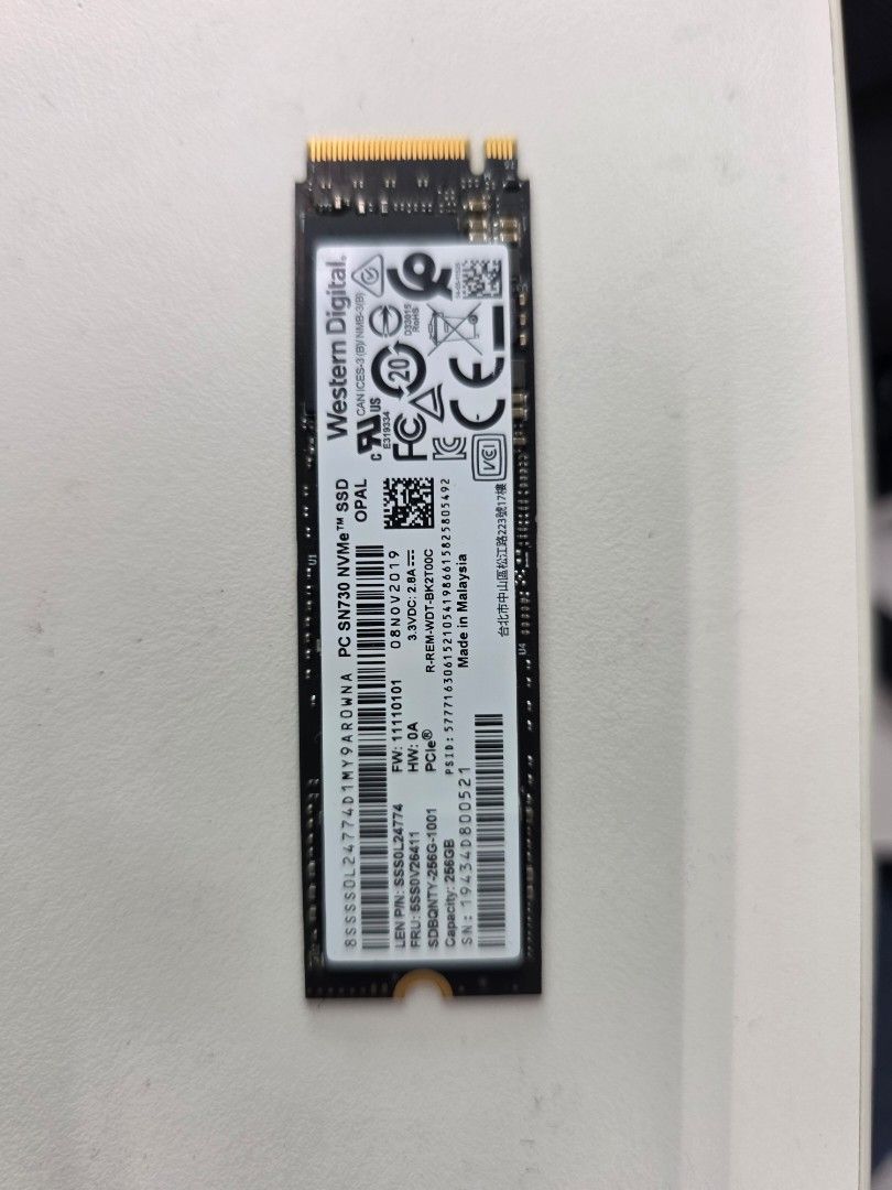 Western Digital PC SN730 NVMe 256GB SSD, Computers & Tech, Parts ...