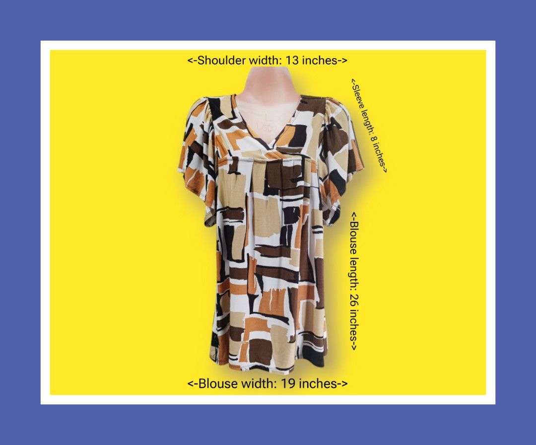Womens Retro Design Loose Fit Blouse (Category: Blouses) located in Bacoor. Submitted by nineties_kid (Listing ID 1470410963, Image 1). Description: •==> Womens Retro Design Loose Fit Blouse Size: Small *Stretchable *Polyester/ Spandex fabric Color: Multi-colored Shoulder width: 13 inches (from seam to seam of shoulder) Sleeve length: 8 inches Blouse width: 19 inches Blouse length: 26 inches ______ -Modes Of Delivery: J&T/Lalamove/ LBC (Cash on P