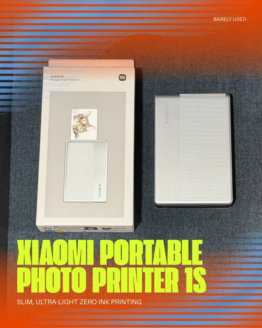 Xiaomi Portable Photo Printer 1S (Category: Printers, Scanners & Copiers) located in Makati City. Submitted by lumisense13 (Listing ID 1470491318, Image 1). Description: Slim, Ultra-Light Photo Printer Zero-Ink Printing Print Size: 2x3” Purchased from Mi Store, SM Aura on March 2026 Barely Used. No scratches, no issues. Comes with box only. No charging cable but will charge with any USB-C cable. As is, where is. Price exclusive of shipping..