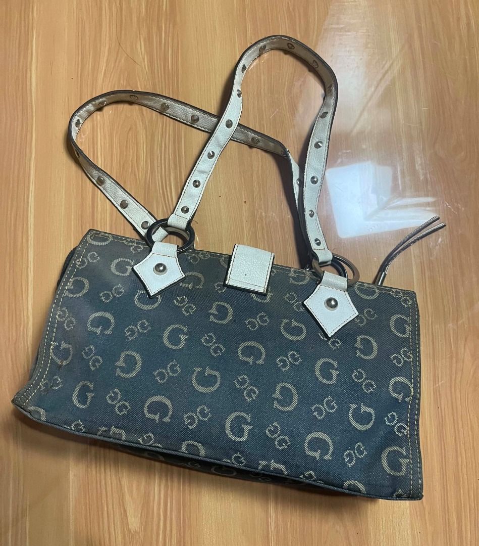 Y2k Guess Denim Studded Monogram Shoulder (Category: Shoulder Bags) located in Manila. Submitted by senggggg. (Listing ID 1470526771, Image 3). Description: verrygood condition working zip no rubs check details and size need wash.