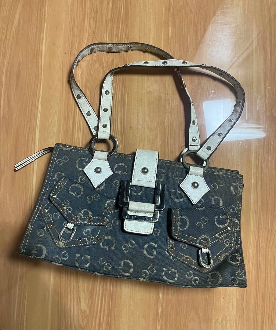 Y2k Guess Denim Studded Monogram Shoulder (Category: Shoulder Bags) located in Manila. Submitted by senggggg. (Listing ID 1470526771, Image 2). Description: verrygood condition working zip no rubs check details and size need wash.