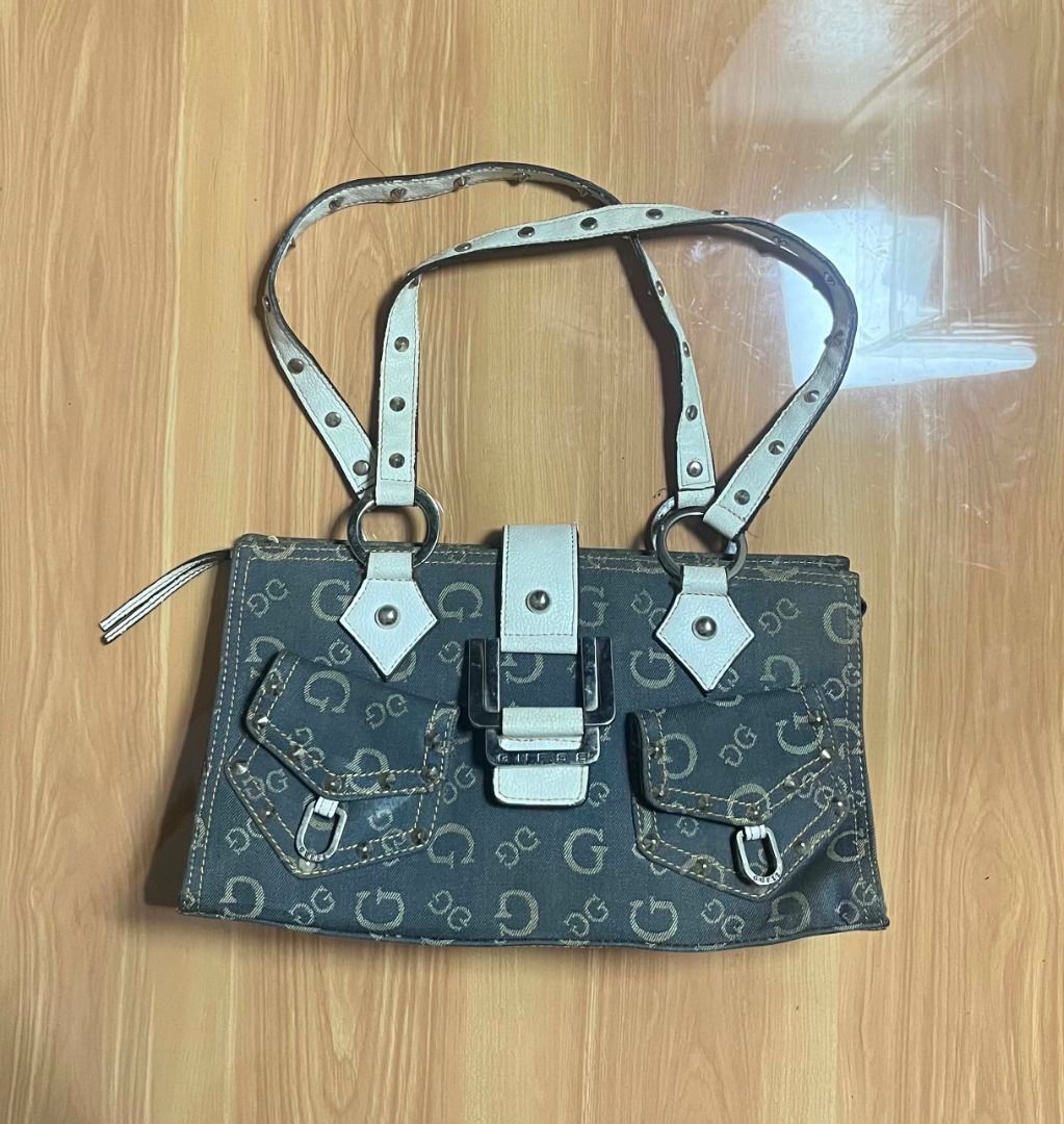 Y2k Guess Denim Studded Monogram Shoulder (Category: Shoulder Bags) located in Manila. Submitted by senggggg. (Listing ID 1470526771, Image 1). Description: verrygood condition working zip no rubs check details and size need wash.