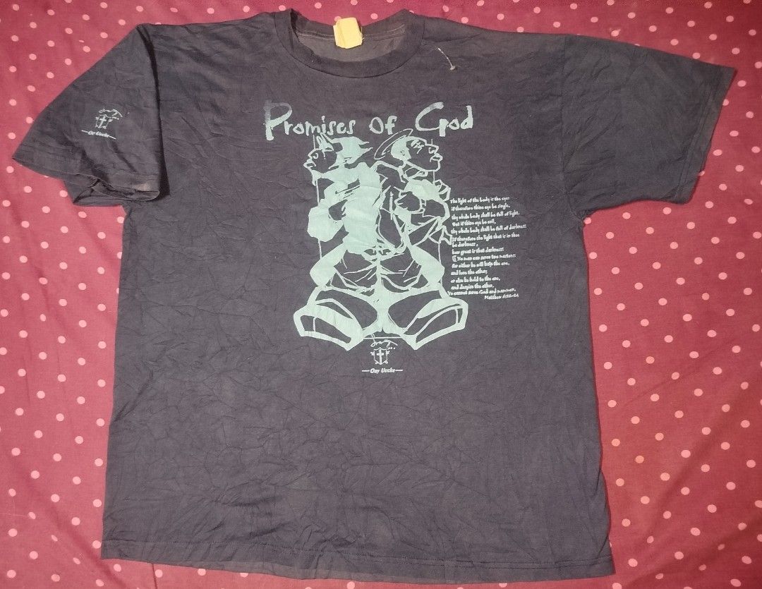 Y2k Religious Shirt (Category: Tshirts & Polo Shirts ) located in San Juan City. Submitted by reddvelasquez4298 (Listing ID 1470458462, Image 1). Description: Y2k Religious Shirt Size XL 23 Width 28.5 Length Good Condition Issue Minimal Hairline Crackprints, Check photos. 650 pesos PM.