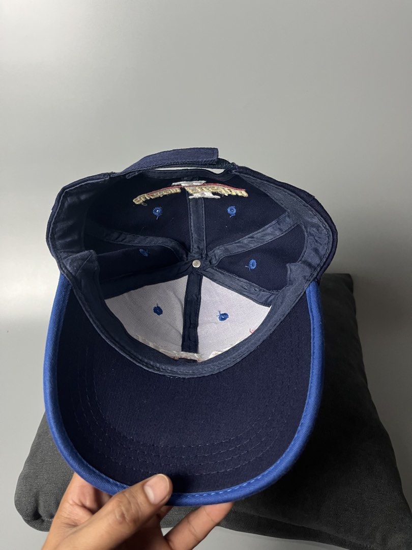 YAESU System Fusion Hat Cap Blue (Category: Caps & Hats) located in Dagupan City. Submitted by loves2thrifth (Listing ID 1470369332, Image 3). Description: - Authentic YAESU baseball cap in blue and dark navy - Embroidered YAESU logo on the front - System Fusion branding embroidered on the back - Adjustable strap closure for a custom fit - Structured front panels with eyelets for ventilation - Clean condition inside and out - Great find for ham r