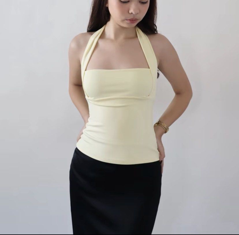 yellow halter top with straight neckline (Category: Sleeveless) located in Davao. Submitted by hercloset.dvo (Listing ID 1470475548, Image 2). Description: .
