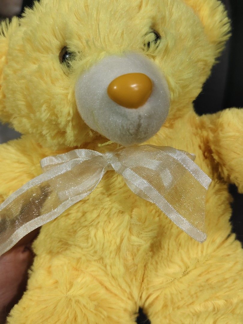 yellow plush teddy bear (Category: Plushies & Soft Toys) located in Bulacan. Submitted by angel.decluttersx (Listing ID 1470418673, Image 3). Description: it's clean for all ages 8 inches brand new vv soft condition no flaws.
