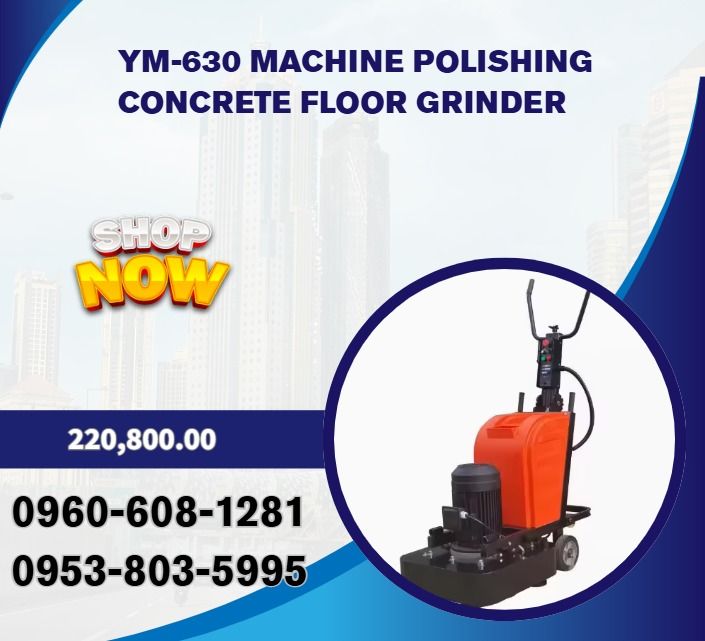 YM-630 Machine Polishing Concrete Floor Grinder (Category: Everything Else Others) located in Caloocan City. Submitted by liezelmonl80299 (Listing ID 1470418200, Image 1). Description: ◎Voltage:220V /380V ◎Power:7.5kw ◎Working diameter:630mm ◎Motor type: copper wire motor Disc ◎speed:900r/min ◎Number of disc:12 pces ◎Dimension:112*67*133cm ◎Total weight:380kg 220V: 220,800 380V: 211,200 .