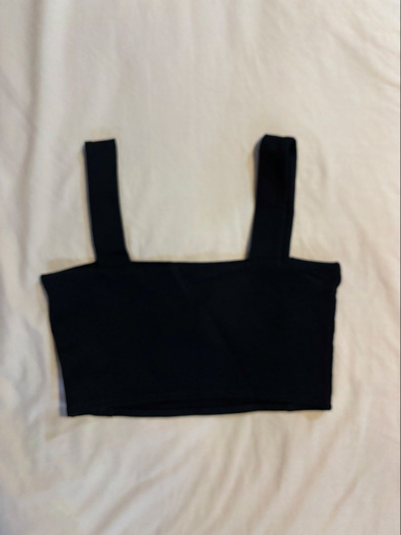 Zara Black Square Neck Crop Top (Category: Sleeveless) located in Quezon City. Submitted by cmtom (Listing ID 1470368941, Image 2). Description: Loc: qc black crop top from zara. Bought in 2021, used only a handful of times. Material is thick and slightly stretchy but really comfortable has some detergent stains (as seen in pic) but these are easily removable with handwashing otherwise great condition Best fits size M (maybe even L since it’s str