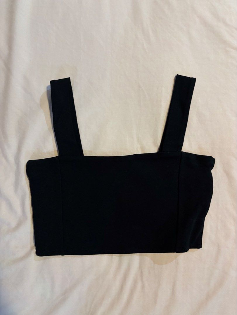 Zara Black Square Neck Crop Top (Category: Sleeveless) located in Quezon City. Submitted by cmtom (Listing ID 1470368941, Image 1). Description: Loc: qc black crop top from zara. Bought in 2021, used only a handful of times. Material is thick and slightly stretchy but really comfortable has some detergent stains (as seen in pic) but these are easily removable with handwashing otherwise great condition Best fits size M (maybe even L since it’s str