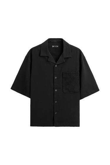 Zara Boxy Style Black Button Down Polo (Category: Formal Shirts) located in Antipolo. Submitted by nicnicbg (Listing ID 1470369018, Image 3). Description: only worn once, mens size small on tag but can fit medium frames.
