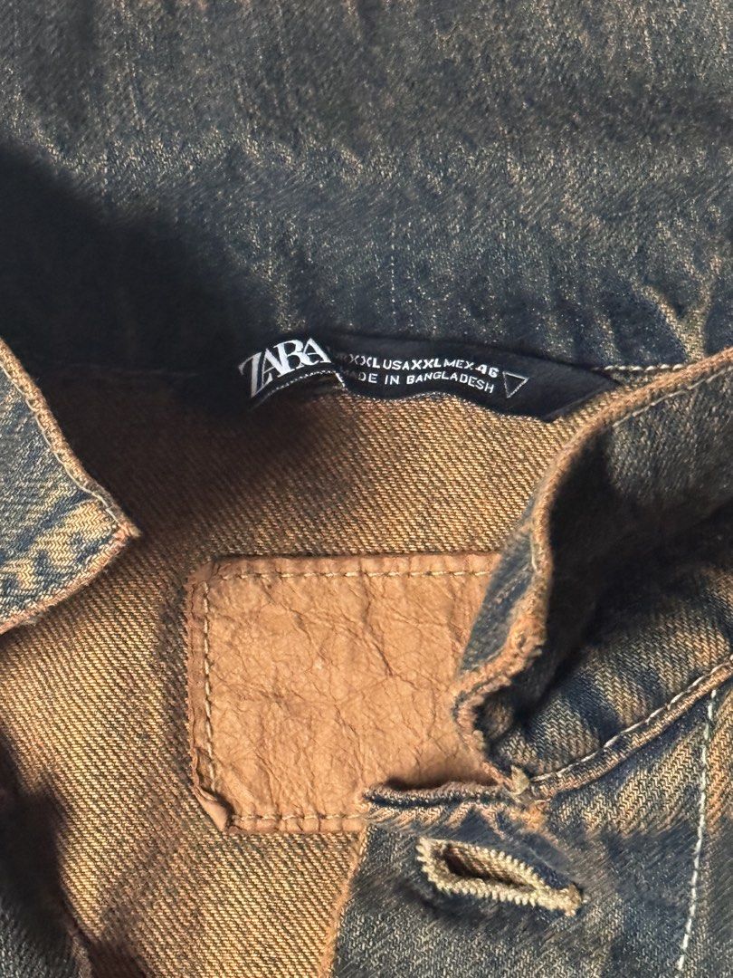 Zara Brown Acid Wash Denim Jacket (Category: Coats, Jackets and Outerwear) located in Manila. Submitted by seangoart (Listing ID 1470349829, Image 2). Description: - Brand: Zara - Style: Denim jacket with brown acid wash finish - Size: XXL (inner collar tag) - Features: Classic button-up front, dual chest pockets, traditional collar - Fabric: Heavy denim with a worn-in gradient look - Origin: Made in Bangladesh - Condition: Excellent ready-to-wea