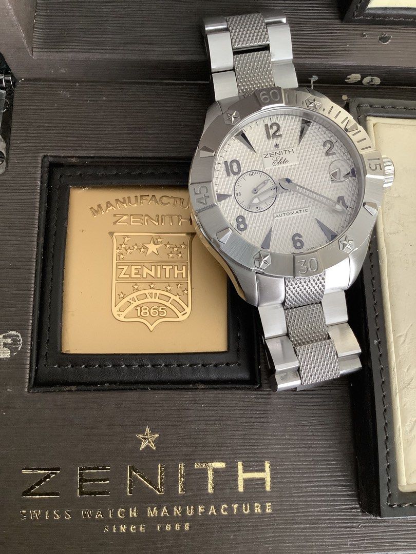 ZENITH Defy Classic Elite Silver Dial 43mm (Category: Luxury Watches) located in Taytay. Submitted by eugeneyoung (Listing ID 1470405422, Image 2). Description: ✅ Ref.model# 03.0516.680/01.M516. ✅43mm. Case size. ✅ Automatic Calibre 680 SC Movement. ✅ Silver Guilloche Dial. ✅ 50 Hour Power Reserved. ✅ Silver Arabic Numerals and Stick Markers. ✅ Unidirectional Rotating Bezel. ✅ Sapphire crystal. ✅ Screw Down Crown. ✅ Complete set. 9/10 Condition. 