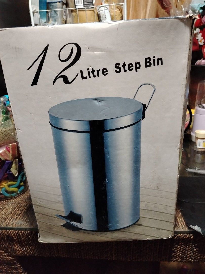12 Litre Step Bin Stainless Steel (Category: Waste Bins & Bags) located in Quezon City. Submitted by shewool (Listing ID 1470590377, Image 1). Description: - Capacity: 12 Liters - Material: Stainless steel - Operation: Hands-free foot pedal - Features: Removable inner bucket included - Condition: Brand new, still wrapped in plastic with original box - Ideal for: Kitchen, bathroom, or office use.